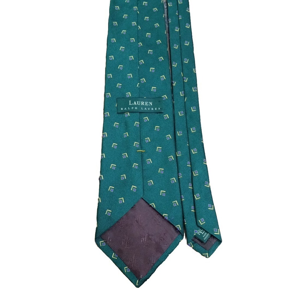 Lauren Ralph Lauren Green Purple/Yellow 100% Silk Tie made In U.S.A